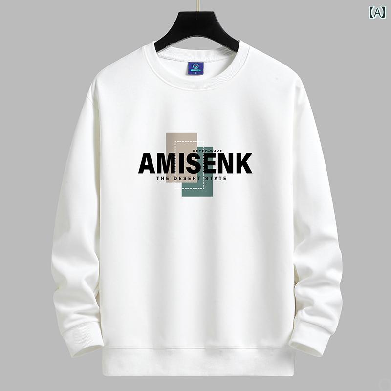 秋冬 メンズ スウェット ルーズフィット 裏 起毛 厚手 ラウンドネック 長袖 Tシャツ プラスサイズ.カラフルカラーオシャレ