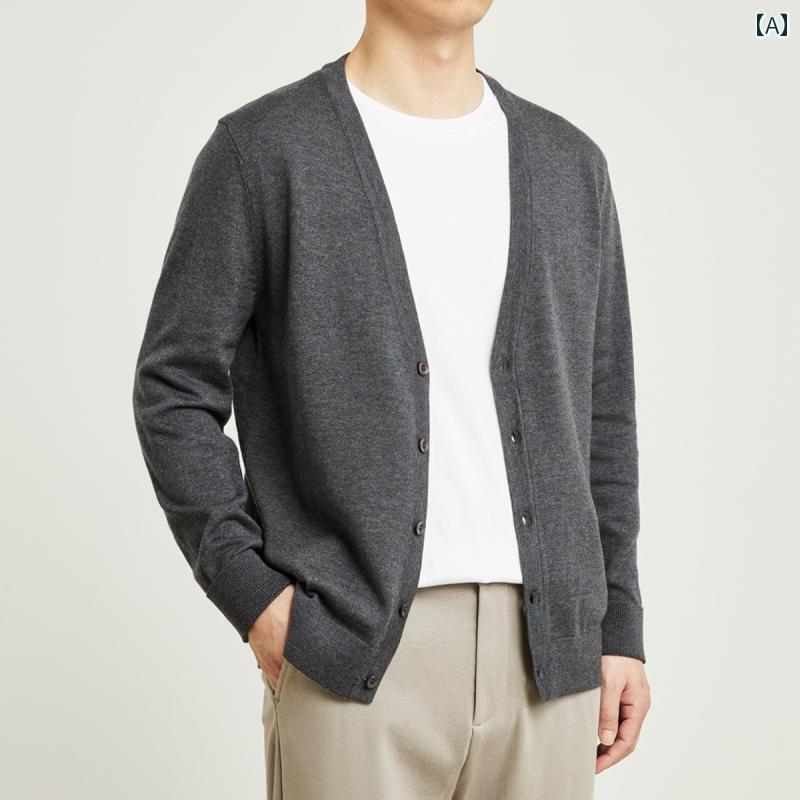 成人男性 服 春 メンズ 薄っぺら ジレー 無地 V素っ首 か細い相応う 心地好い 編み物 とっ始め 上衣.カラフルカラーオシャレ