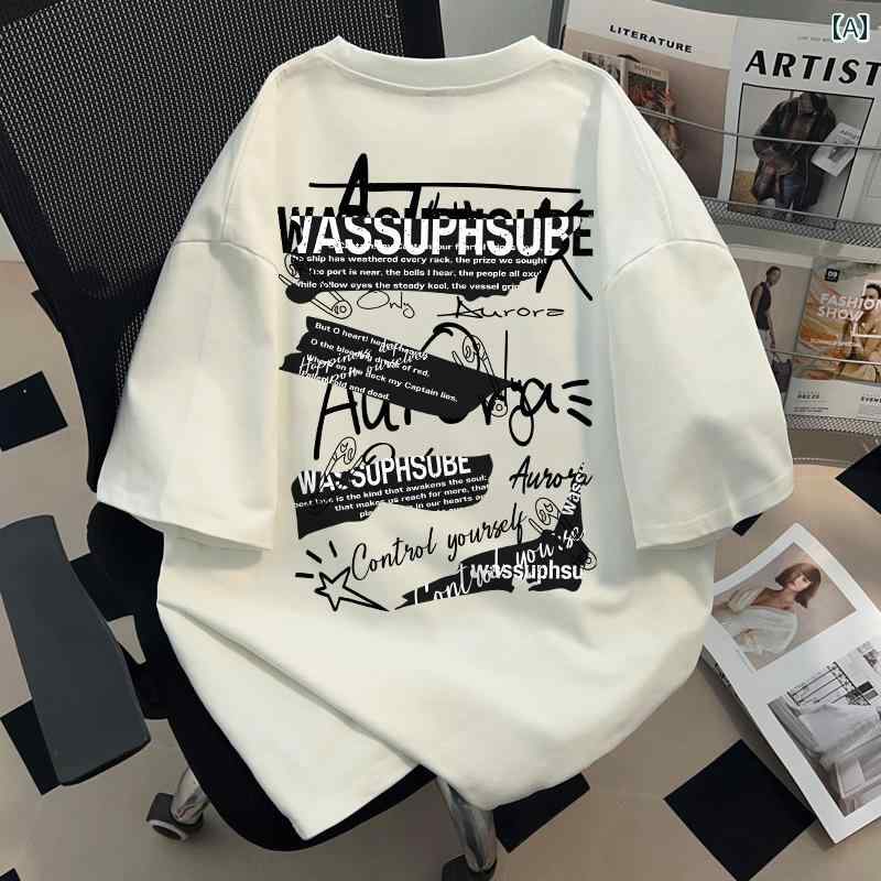 330 g 厚手 半袖 カジュアル プリント Tシャツ メンズ 綿 ゆったり フィット.カラフルカラーオシャレシンプルスタイル