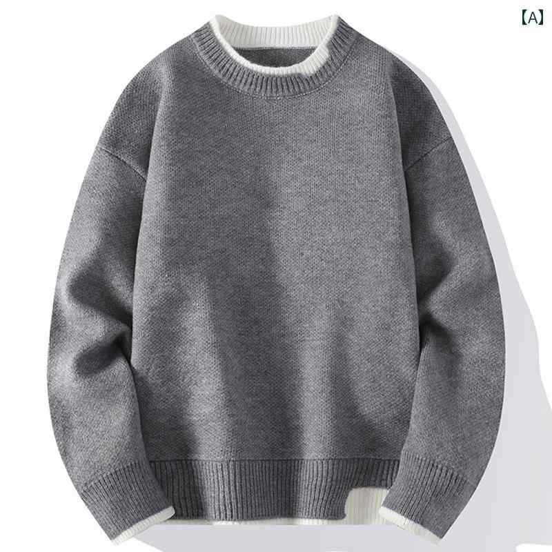 メンズの ツーピース セーター の 厚手で ゆったり ラウンドネック ニット ベース レイヤー 秋冬 適います.オシャレ