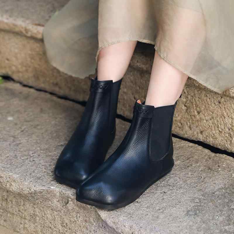 ブーツ レディース 女性用 牛革 チェルシーブーツ ショートブーツ レザーブーツ ローヒール フラットヒール ぺたんこ靴 歩きやすい 履きやすい 痛くなりにくい 柔らかい 快適 婦人靴 秋冬 レトロ クラシック カジュアル シンプル 黒 ブラック 茶色 ブラウ