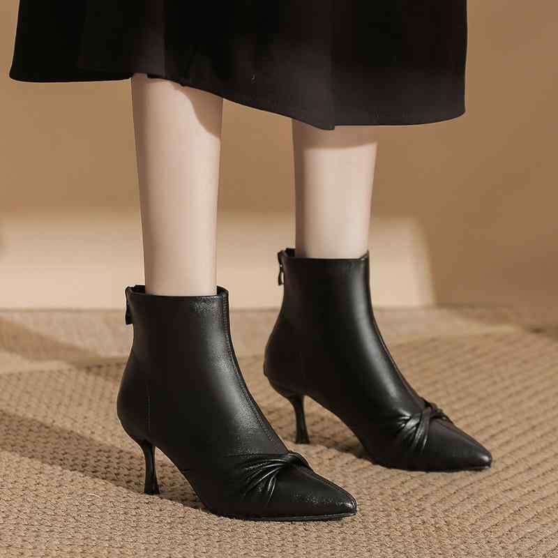 ブーツ レディース ショートブーツ ポインテッドトゥ ピンヒール ハイヒール 7cm 5cm ブラック 無地 ファスナー付き 美脚 歩きやすい 履きやすい フェイクレザー スエード調 春夏 秋冬