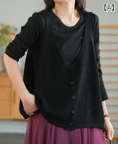 ニットベスト レディース 秋冬 レイヤード Vネック ノースリーブ トップス 重ね着 コットン ゆったり 普段使い 文芸風 カジュアル ブラック イエロー カーキ ベージュ ブルー ブラウン レッド