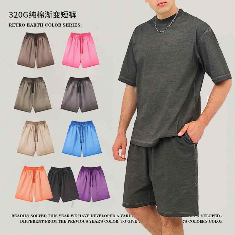 ハーフパンツ 男性用 ゆったり 洗い加工 グラデーション 綿 ショーツ 普段使い 部屋着 アウトドア 春夏