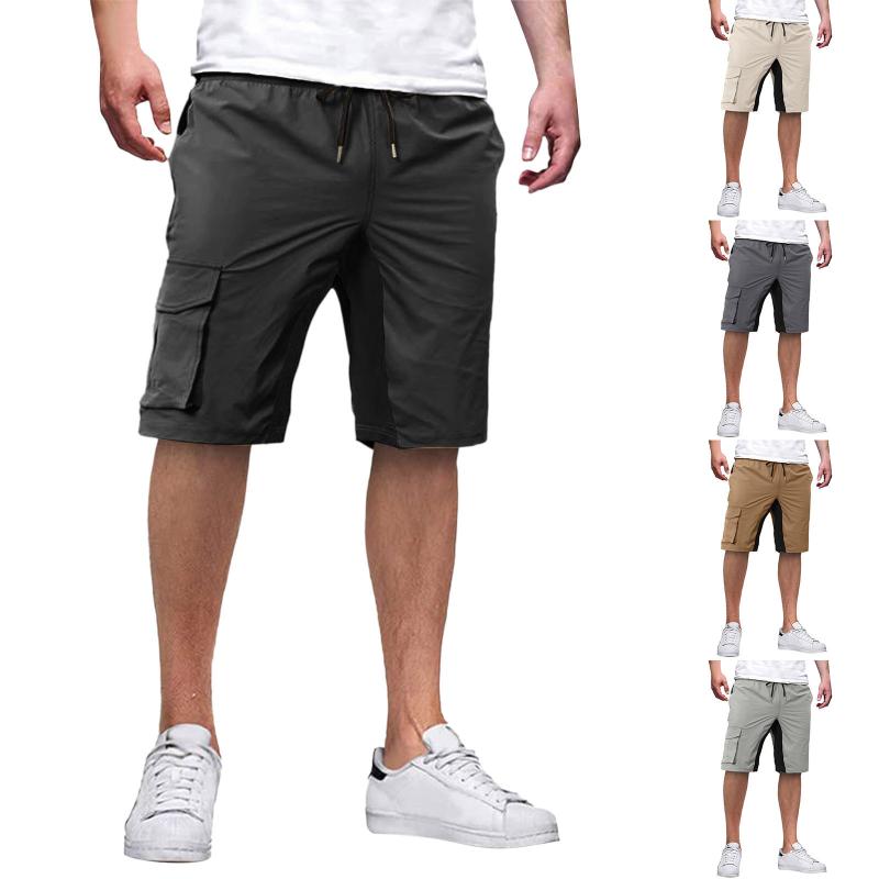 メンズ ショートパンツ 男性用 ハーフパンツ ワークパンツ 膝上 短パン ズボン ポリエステル 直筒 ストリート 無地 春夏 浅グレー グレー ブラック 紺色 米白 カーキ