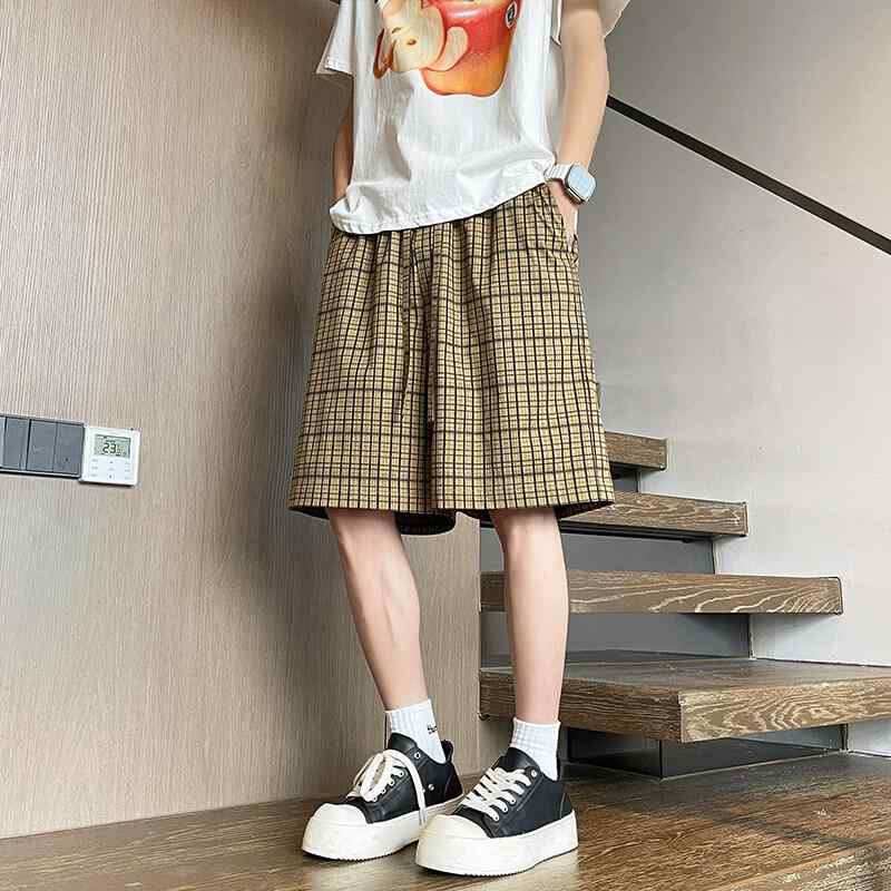 ハーフパンツ メンズ 男性用 チェック柄 カーキ アメカジ ヴィンテージ 速乾性 スポーツ 5分丈パンツ 涼感 部屋着