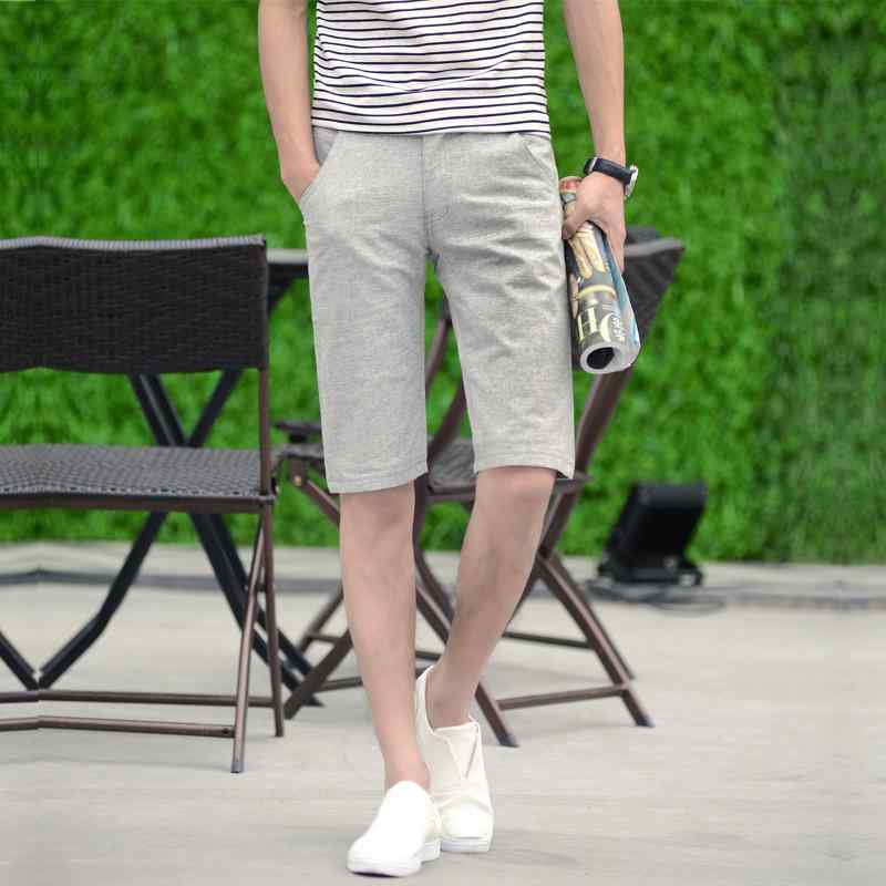 ハーフパンツ メンズ 男性用 綿麻 薄手 無地 ストレート イージーパンツ ミドル丈 春夏 普段使い 部屋着 リネンパンツ 接触冷感1
