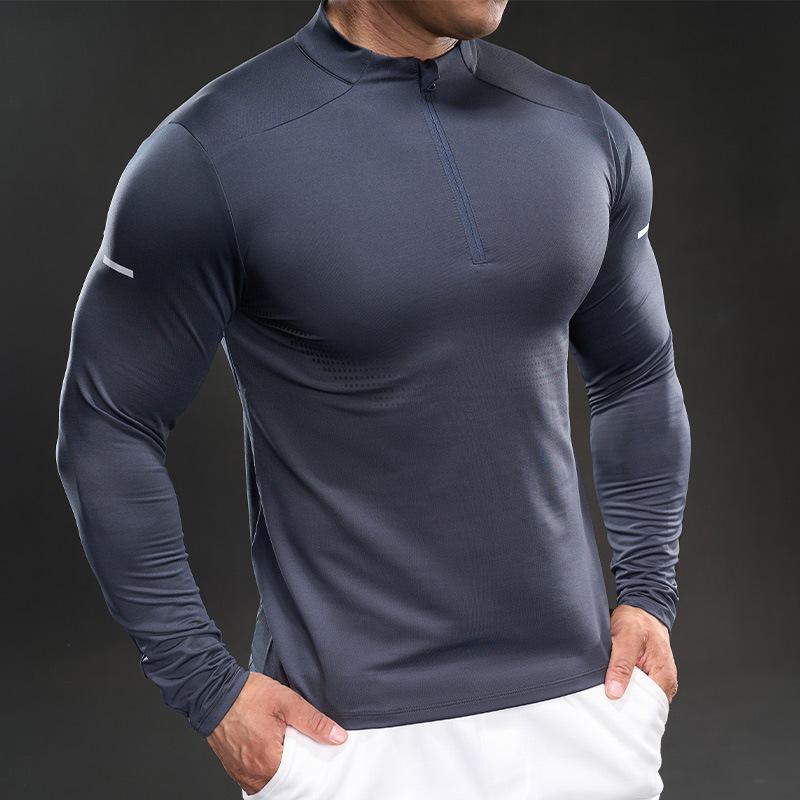Tシャツ 男性用 速乾 スポーツウェア 長袖 立襟 ポリエステル 伸縮性 接触冷感 トレーニング ランニング 登山 アウトドア 花グレー 深グレー 白 黒 M L XL XXL XXXL 4XL