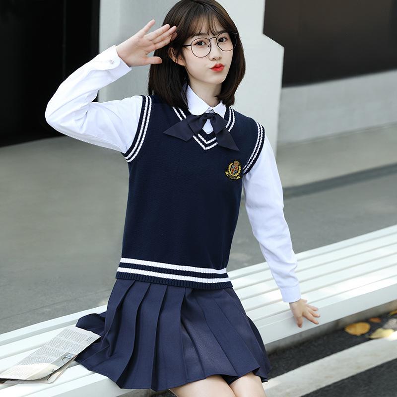 ニットベスト レディース Vネック コットン 重ね着風 レイヤード チョッキ トップス かわいい ガーリー スクール 学生 制服風 天 ???? 深ブルー 白 紺色 XS S M L XL 2XL 3XL 4XL 5XL