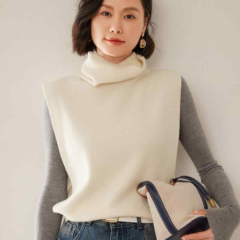 ニットベスト レディース 秋冬 堆堆ネック 無地 レイヤード 重ね着 ゆったり 文芸 レトロ クラシック 白 青 ベージュ ブラウン グレー｜LINEAR shop