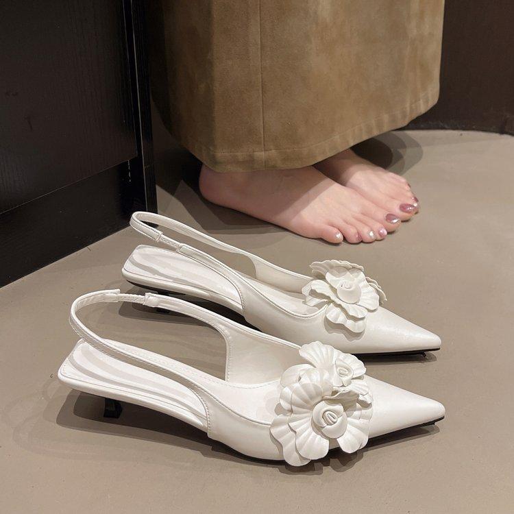 サンダル レディース 花柄 ポインテッドトゥ ミドルヒール バックストラップ 大きいサイズ ハイヒール PU 夏 气? 通勤 超? ゴム