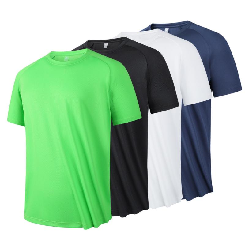 Tシャツ 男性用 速乾 スポーツ トレーニング ランニング ウェア ポリエステル 通気性 伸縮性 ブラック 月蘭色 白色 蛍光グリーン