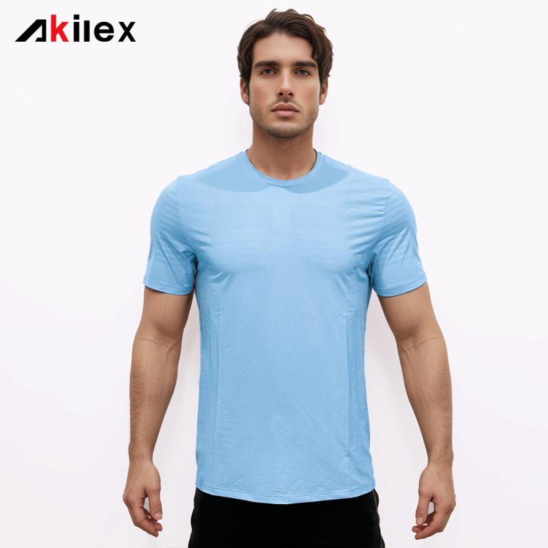 Tシャツ 男性用 運動着 アウトドア ランニング トレーニングウェア 吸湿速乾 通気性 スポーツウェア 半袖 浅灰色 黒 天藍色