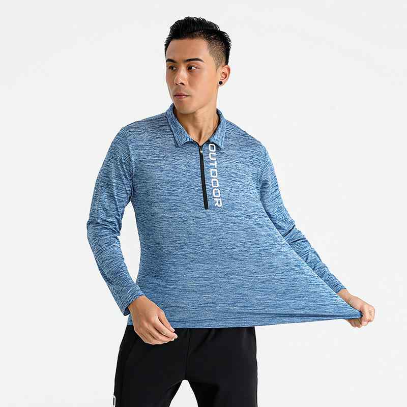 Tシャツ 男性用 ハーフジップ スタンドカラー ストレッチ 長袖 トレーニング ウェア アウトドア 通気性 吸湿速乾 ランニング 運動 スポーツ 普段使い ポリエステル ブラック グレー ブルー