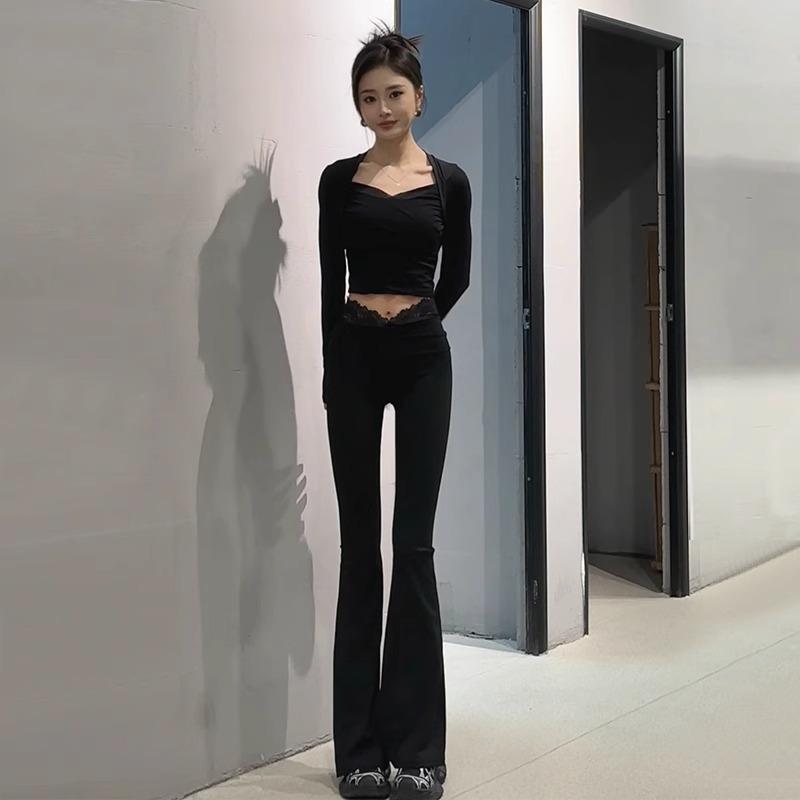 ヨガパンツ レディース レース フレアパンツ スポーツ レギンス 中高腰 美脚 スリム ロングパンツ ブラック グレー 通気性 ナイロン