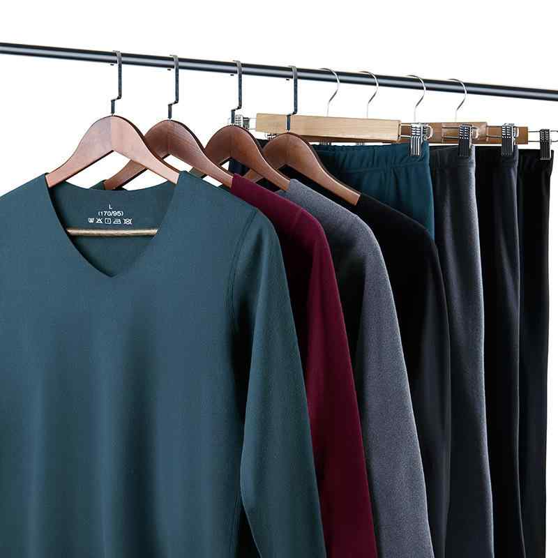 メンズ 保温インナー 上下セット ポリエステル あったかインナー 肌着 Vネック 長袖 Tシャツ レギンス スパッツ 部屋着 普段使い 暖か 伸縮性 無地 赤 紺 黒 グレー カーキ 秋冬1