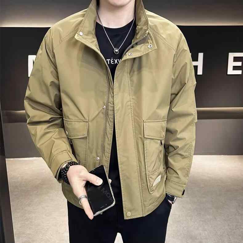ジャケット 男性用 ブルゾン ジャンパー 立襟 防風 耐摩耗 カーキ ブラック 多ポケット ポリエステル