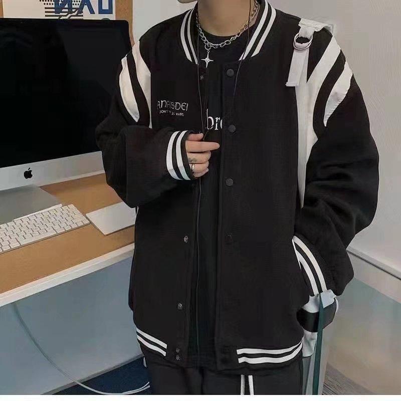 ジャケット 男性用 韓国 ストリート系 配色 春秋 ライトアウター スポーティ カジュアル ポリエステル 黒 ブラック