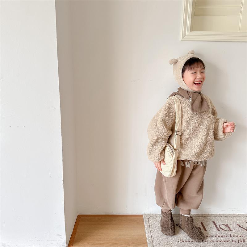 子供用フリースパンツ 秋冬 高腰 ズボン ベビー 幼児 裏起毛 暖かい 防寒 ゆったり かわいい グレー 杏色 コーヒー色 80cm 90cm 100cm 110cm 120cm 130cm