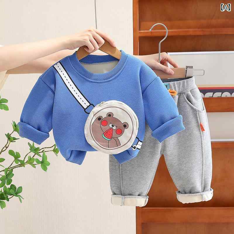 キッズ用 スウェット 上下セット 秋冬 長袖 トレーナー ズボン かわいい クマ柄 裏起毛 幼児 ベビー 男の子 女の子 80 90 100 110 120cm 綿