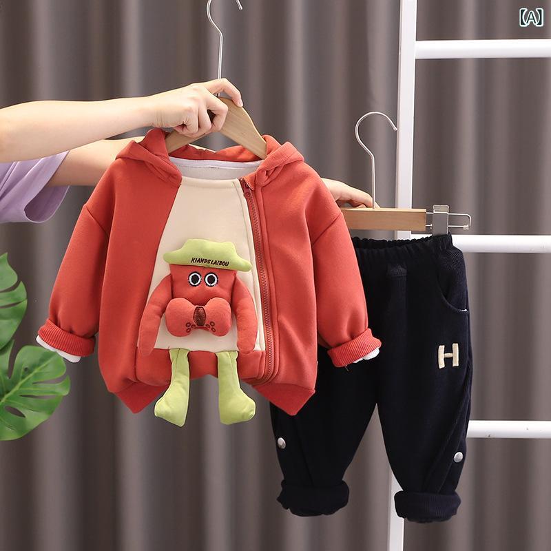 キッズ スウェット 上下セット 裏起毛 男の子 厚手 アウター 2点セット カートゥーン柄 かわいい 普段着 長袖 長ズボン 秋冬