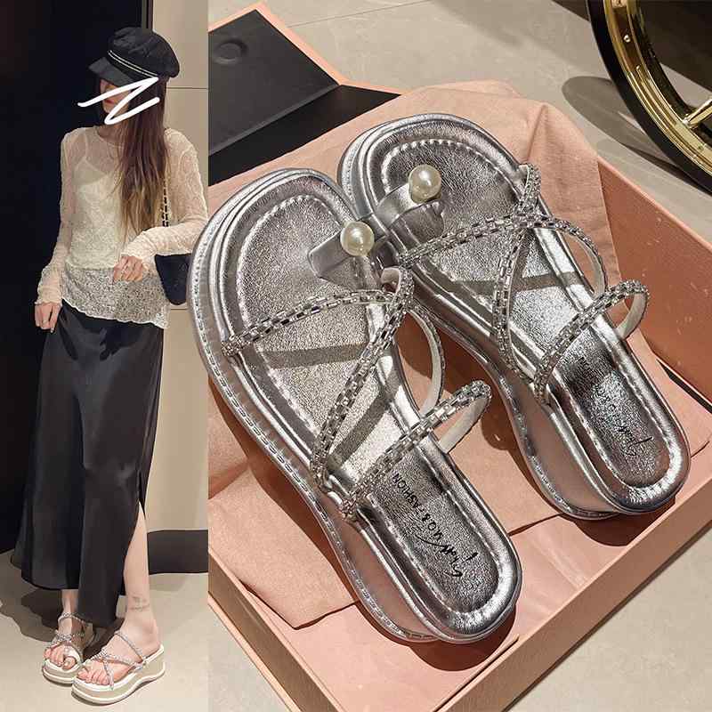 サンダル レディース 厚底 韓国風 防水 スポーティー 普段使い かわいい ローマ風 PU 黒 白 シルバー1