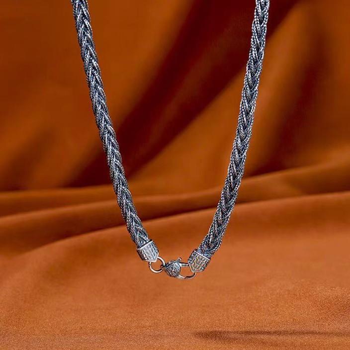 ネックレス メンズ 男性用 アクセサリー 幾何学模様 編み込み レトロ銀風 50cm 55cm 60cm 65cm ストリート ヒップホップ ラッキーアイテム 電気メッキ加工 銅製 ペンダント