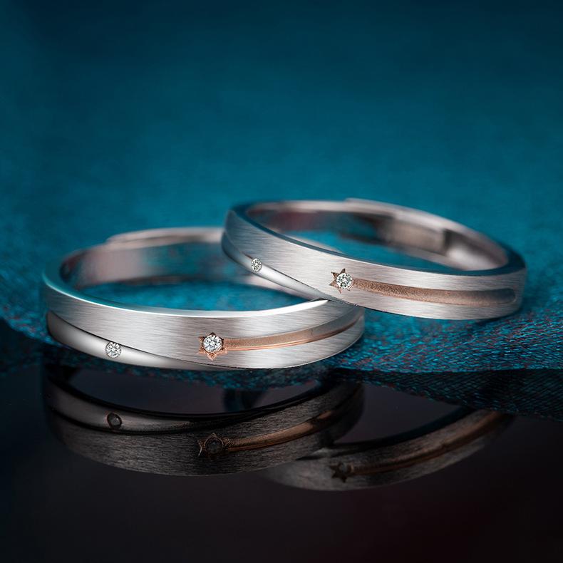 指輪 ペアリング レディース メンズ S925 シルバー ジルコニア 星空 スター ラッキーアイテム 婚約 指輪 恋人 カップル アニバーサリー 食指 リング オープンリング