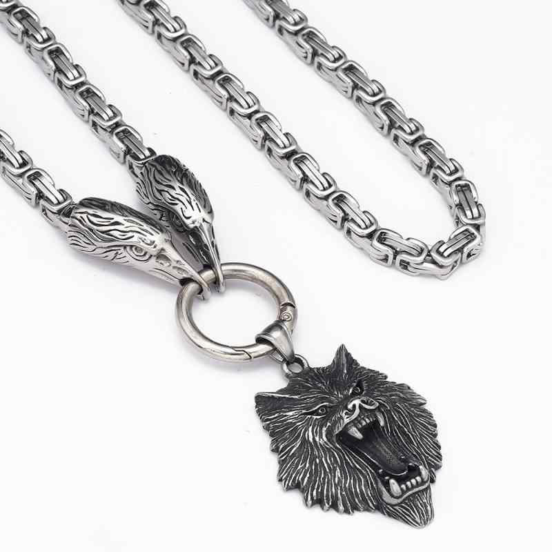 ネックレス メンズ 北欧 バイキング ステンレス オオカミ ウルフヘッド ペンダント チョーカー 男性用 アクセサリー 個性的 アニマル 狼 チタン鋼 40cm 50cm 60cm 70cm 80cm1