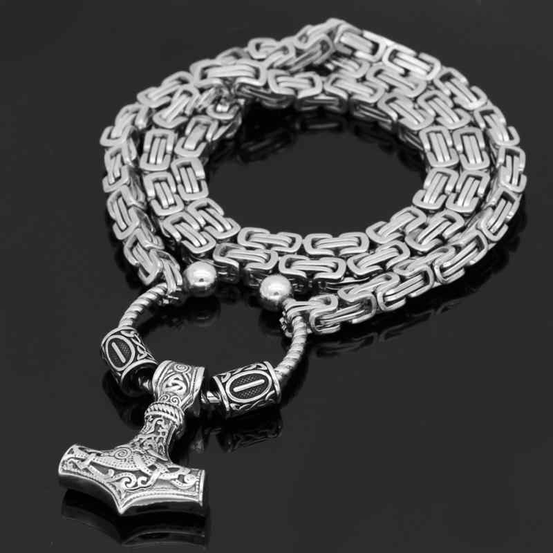ネックレス 男性用 ステンレス製 バイキング 雷神のハンマー ルーン文字 ペンダント 50cm 60cm 70cm メンズ アクセサリー