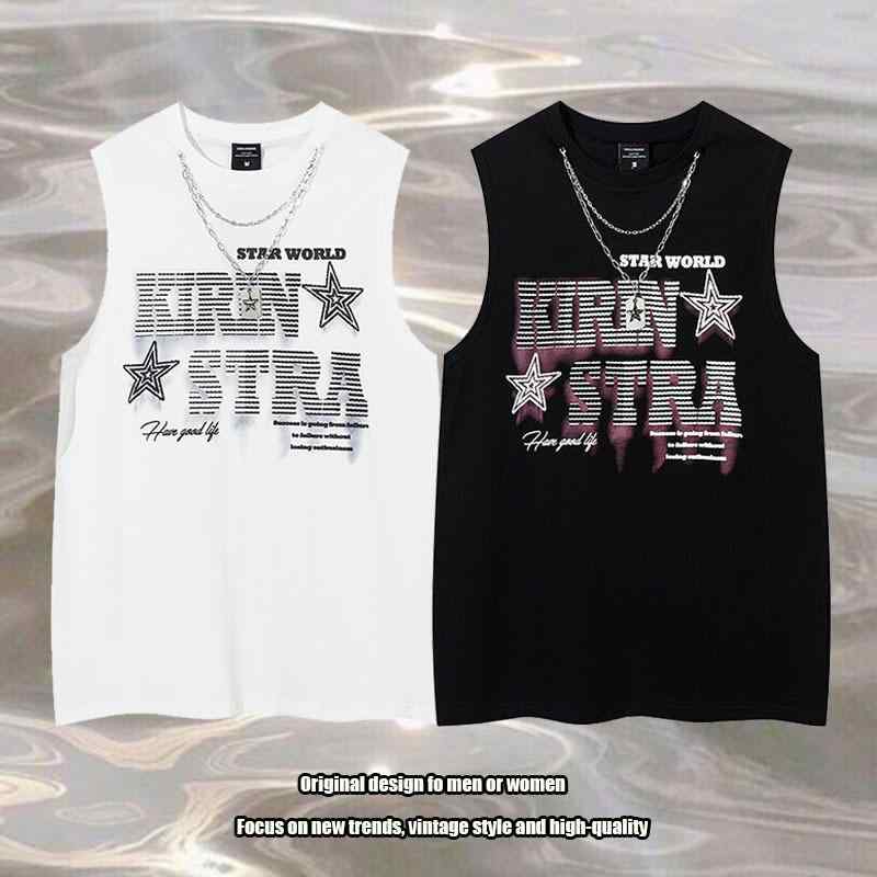 タンクトップ メンズ レディース ストリート ロゴプリント コットン混紡 カットソー カジュアル スリーブレス トップス M L XL XXL ブラック ホワイト