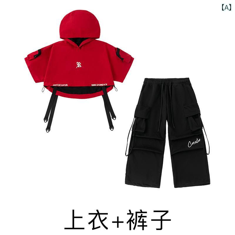 お子さん服 社交ダンスお召しもの セットアップ お姉さん 御居処跳ねる 表どおり  赤 黒 ズボン下表現スタイル ドレス-キッズ・ベビー・マタニティ-キッズファッション
