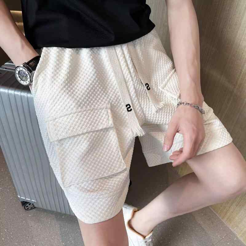 ハーフパンツ 男性用 カジュアルパンツ ポケット付き ストレート シルエット 伸縮性 ブラック ホワイト M L XL 2XL 3XL