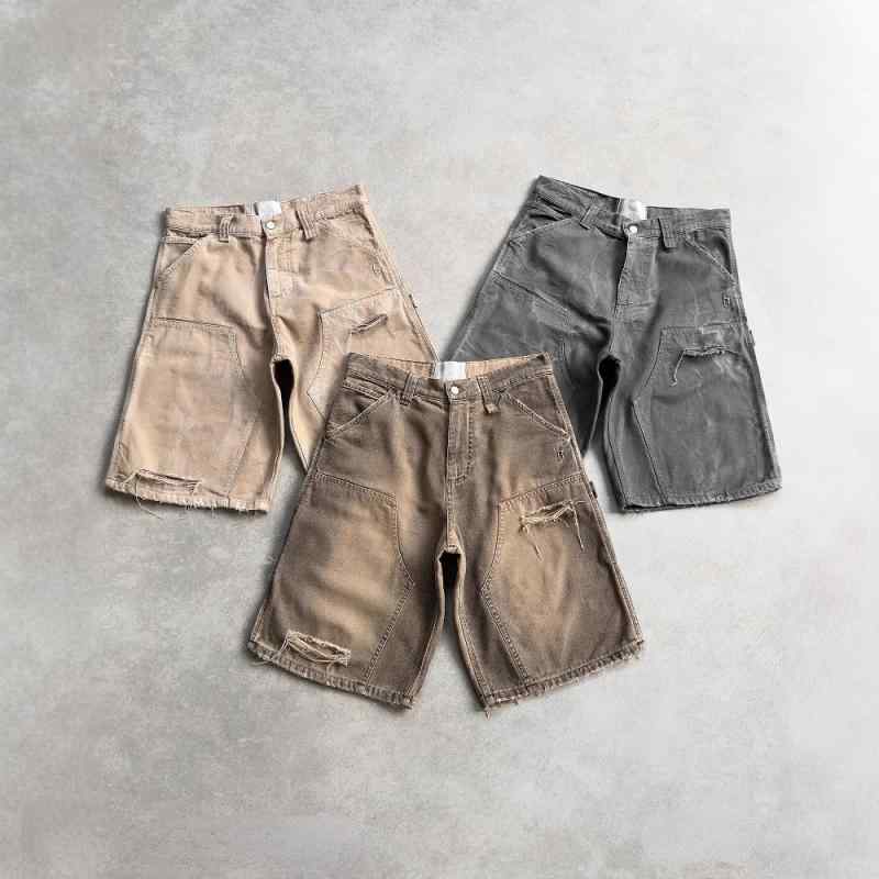 ショートパンツ 男性用 ウォッシュド デニム ダメージ加工 ゆったり ジーパン ハーフパンツ 普段使い