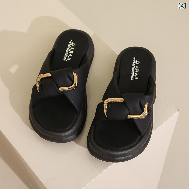 サンダル レディース 厚底 一文字 普段使い ビーチサンダル スリッパ 黒 白 34 35 36 37 38 39 40 PU 浙江温州 ローマ1