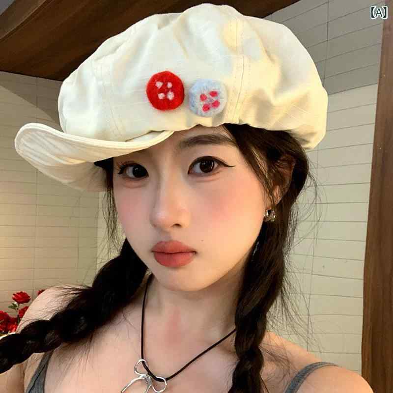夏 女性用 日本の レトロ 綿 麻の 八角形の 帽子大きいサイズ カラー フェルト ボタン ベレー帽と 雲の 画家 帽子 付き