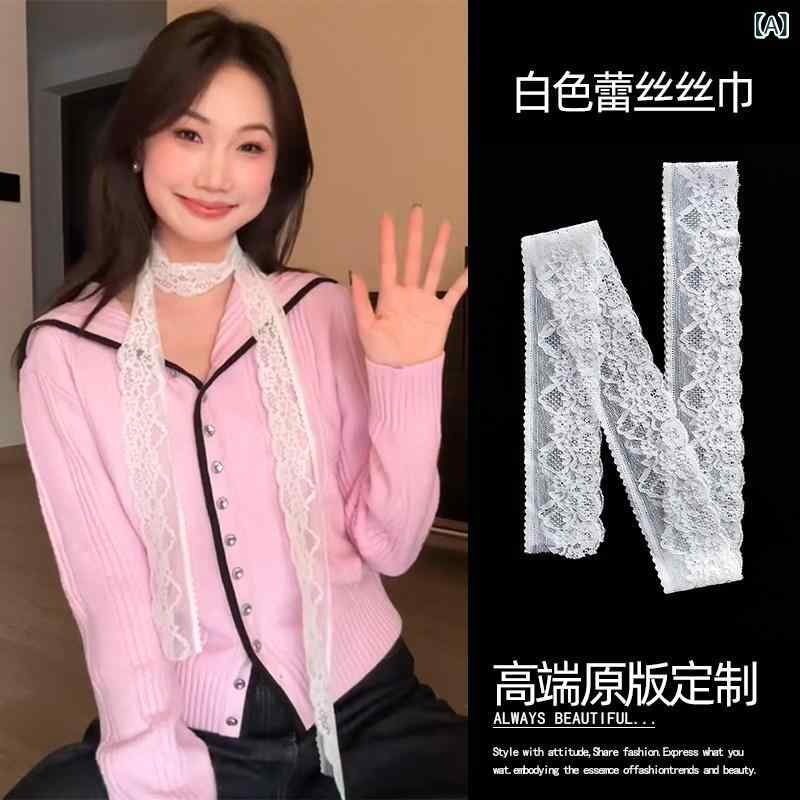 レース カーフ ロング リボン スカーフ 豪華 ネック アクセサリー ベルト 首 飾り スカーフにロングリボン結んで.優雅な首飾りやベルトと使って.豪華感漂わせる