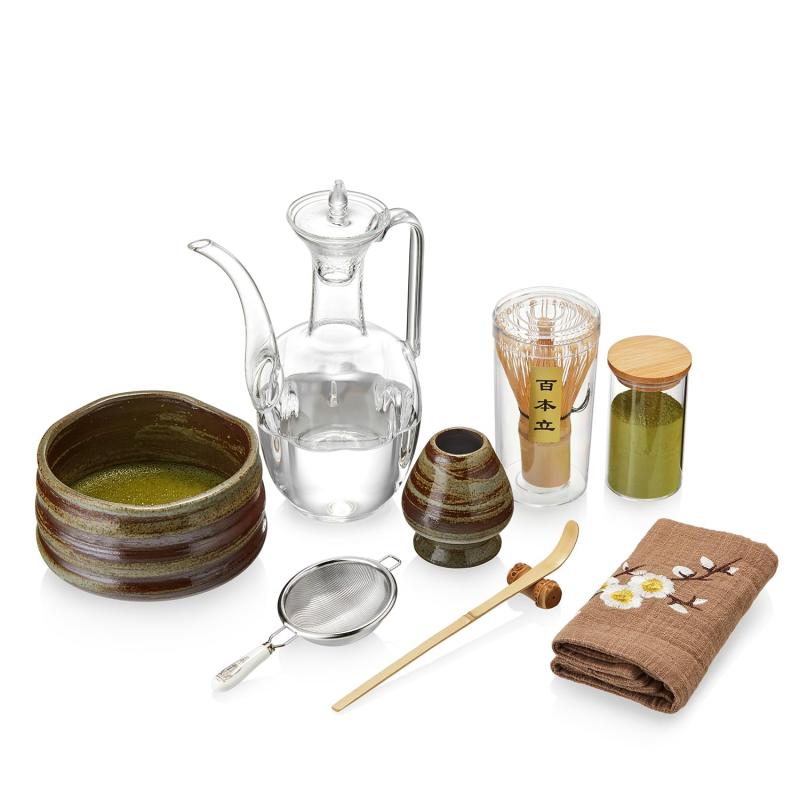 ポカロティー POKALOTEA 抹茶ティーセット ９件書き割り 茶道具 抹茶碗 茶筅 茶杓 茶笠 抹茶篩 綿茶巾 茶筒 抹茶物の具 耐熱硝子宋朝?? 日本茶書き割り 抹茶一揃いの道具 お抹茶は別途買いもとめるが止むを得ずです