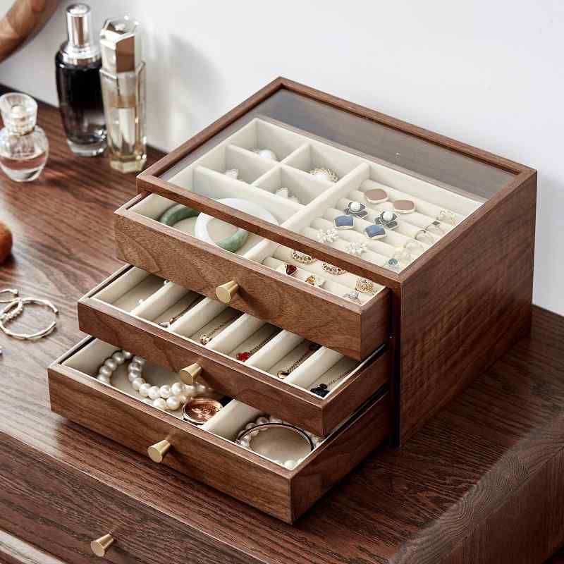 Homruilink 木製ジュエリーボックス ガラス蓋付き 88003 88004 88025 81786|LINEAR shop