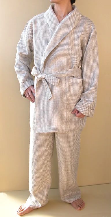 タイムセール ショートバスローブ ロングパンツ リネン ワッフル 日本製 麻100 高級 速乾 吸湿性 涼しい 春 夏 Fucoa Cl