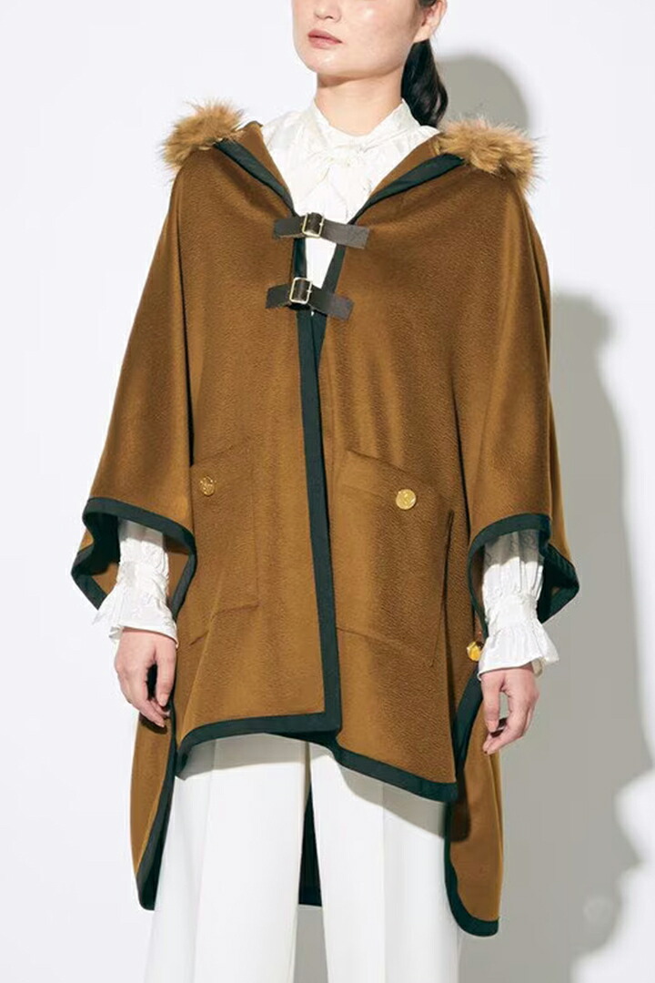 【40%OFFセール】グレースコンチネンタル｜GRACE CONTINENTAL グレースクラス GRACE CLASS ファーフードwoolポンチョ{0221484536-21BRW-BAA}レディース おしゃれ コート アウター