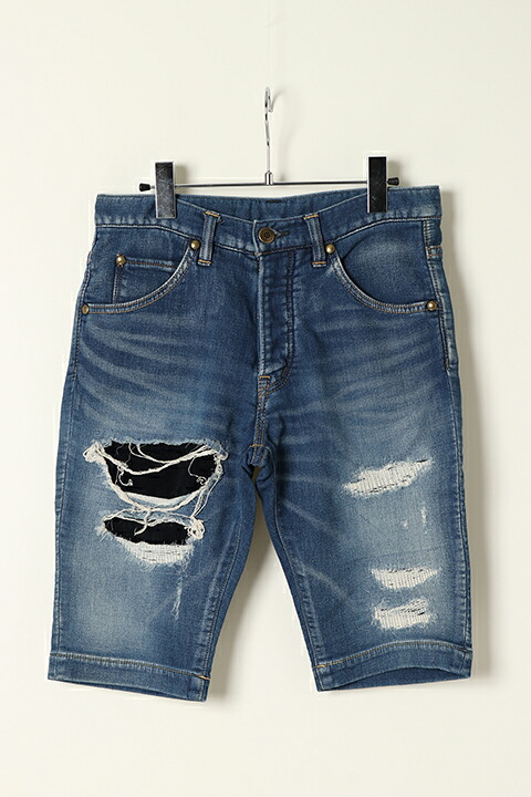 【40%OFFセール】1piu1uguale3 ウノピゥウノウグァーレトレ SWEAT DENIM CRASH TIGHT SLIM SHORTS{MRP113-CTN028-52-AFS}