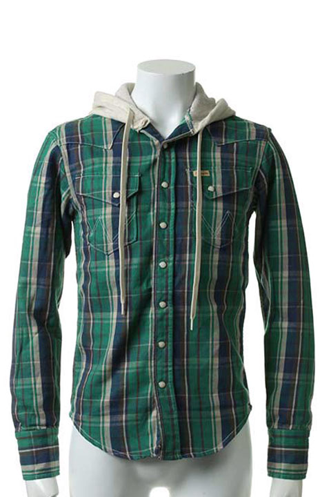 ▽アウトレットセール 70%OFF▽ AKM エイケイエム WRANGLER denim collection check westerm hooded{-ACS}