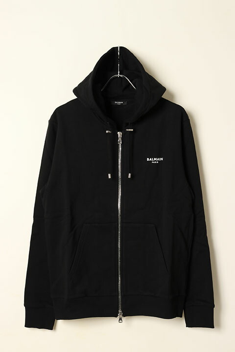 【30%OFFセール】BALMAIN バルマン BH1 JERSEY BALMAIN FLOCK ZIPPED HOODIE{-BCS}｜link bar