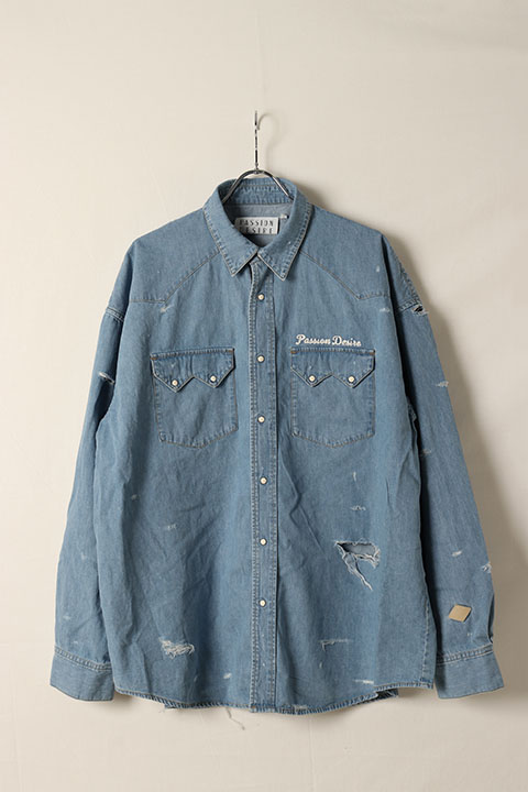 【10%OFFセール】el conductorH コンダクター DISTRESSED DENIM COWBOY SHIRT{-BDS}｜link bar