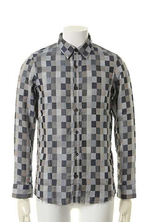 【50%OFFセール】OURET オーレット 80/1 COTTON MOSAIC CHECK REGULAR COLLAR SHIRT{OR161-1352-45UB-AFS}