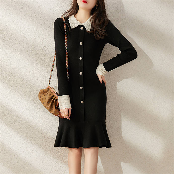 楽天市場 ワンピース レディース ロングワンピース 膝丈 マーメイドワンピース 長袖 七分袖 ニット ワンピ 切り替え 透け感 無地 体型カバー シンプル ロングワンピ かわいい 春 秋 大きいサイズ カジュアル 代 30代 40代 50代 送料無料 Misskirt