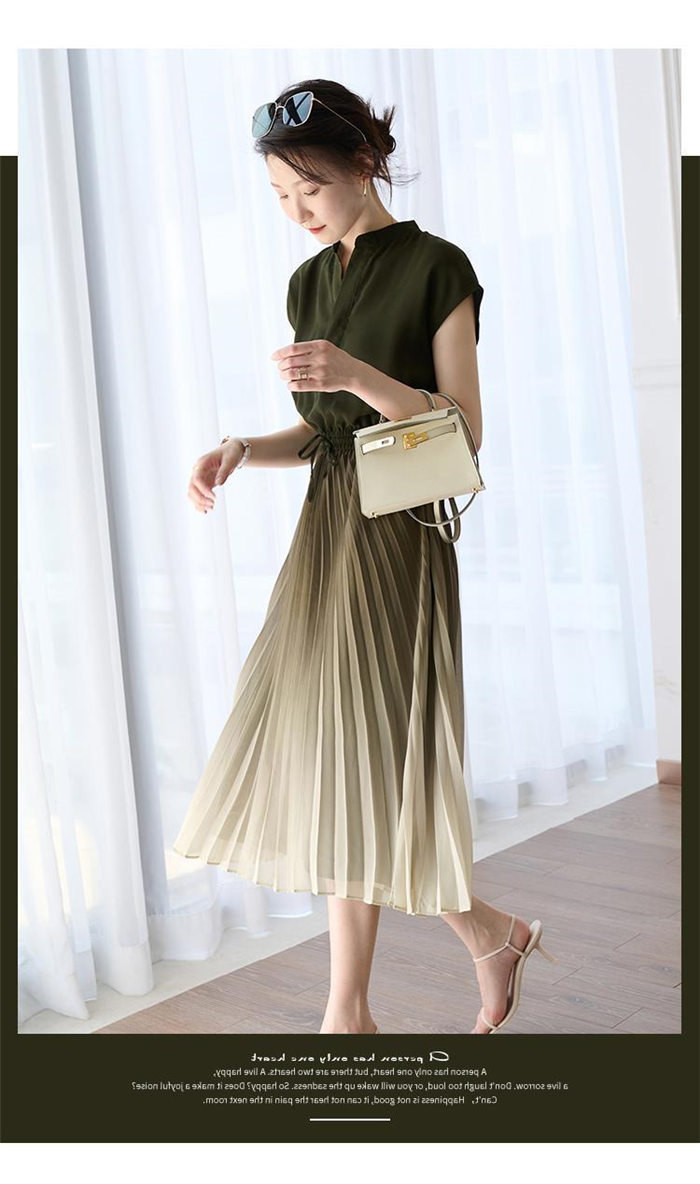 楽天市場 在庫一掃セール 3 380円 2 0円 即納 プリーツワンピース ワンピース 春 夏 夏服 ロングワンピース プリーツ ワンピ レディース 半袖 ドレス 大きいサイズ きれいめ 上品 オフィス 通勤 結婚式 送料無料 代 30代 40代 50代 グラデーション ミモレ丈