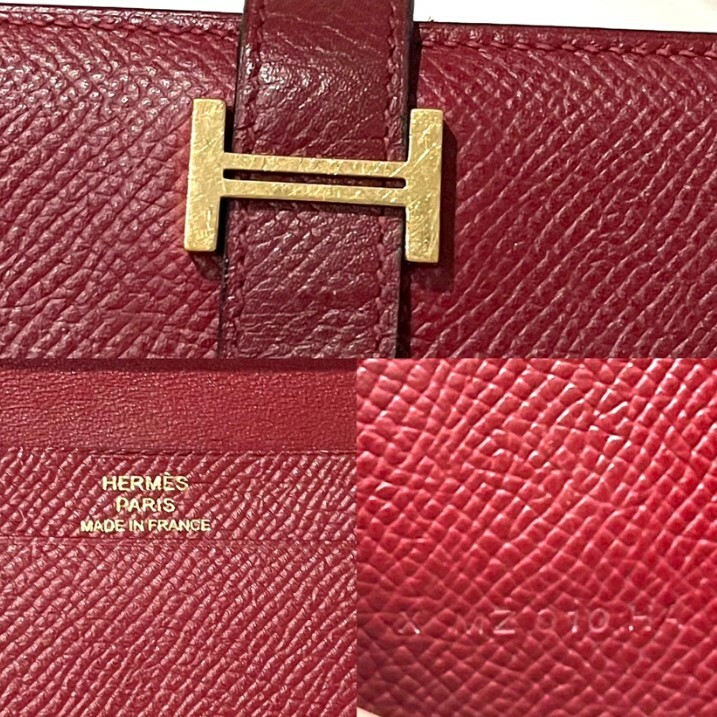 エルメス ベアンミニ ルージュグレナ エプソン 折り財布 X刻印 HERMES