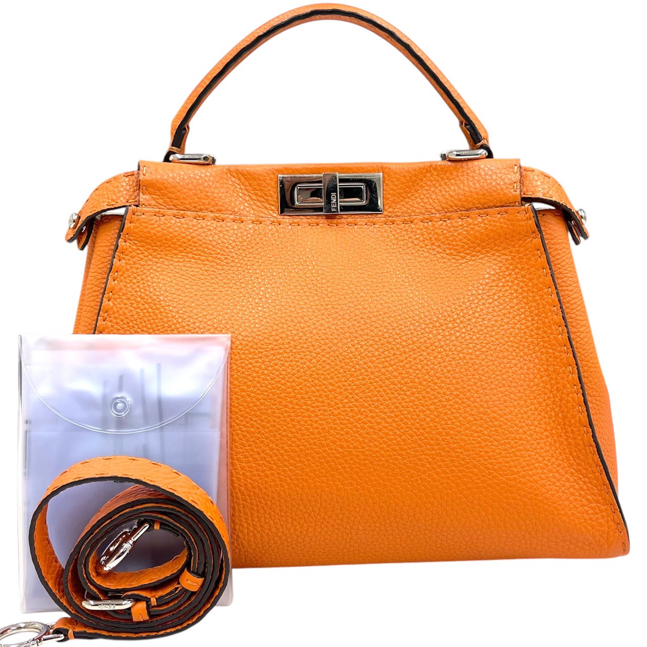 【中古】フェンディ ピーカブー レギュラー セレリア オレンジ色 しろがね色金具 2way ハンドバック 8BN290 FENDI 《貨物輸送無料》